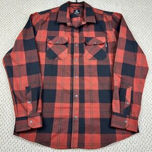 Flylow Flannel Shirt Mens L Rust Black Plaid Handlebar Tech Plaid Snap Front